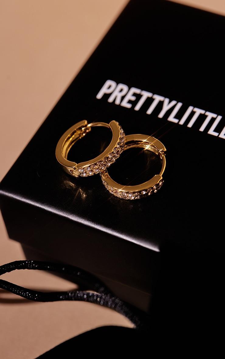 Real Gold Plated Double Diamante Row Hoop Earrings Product Image