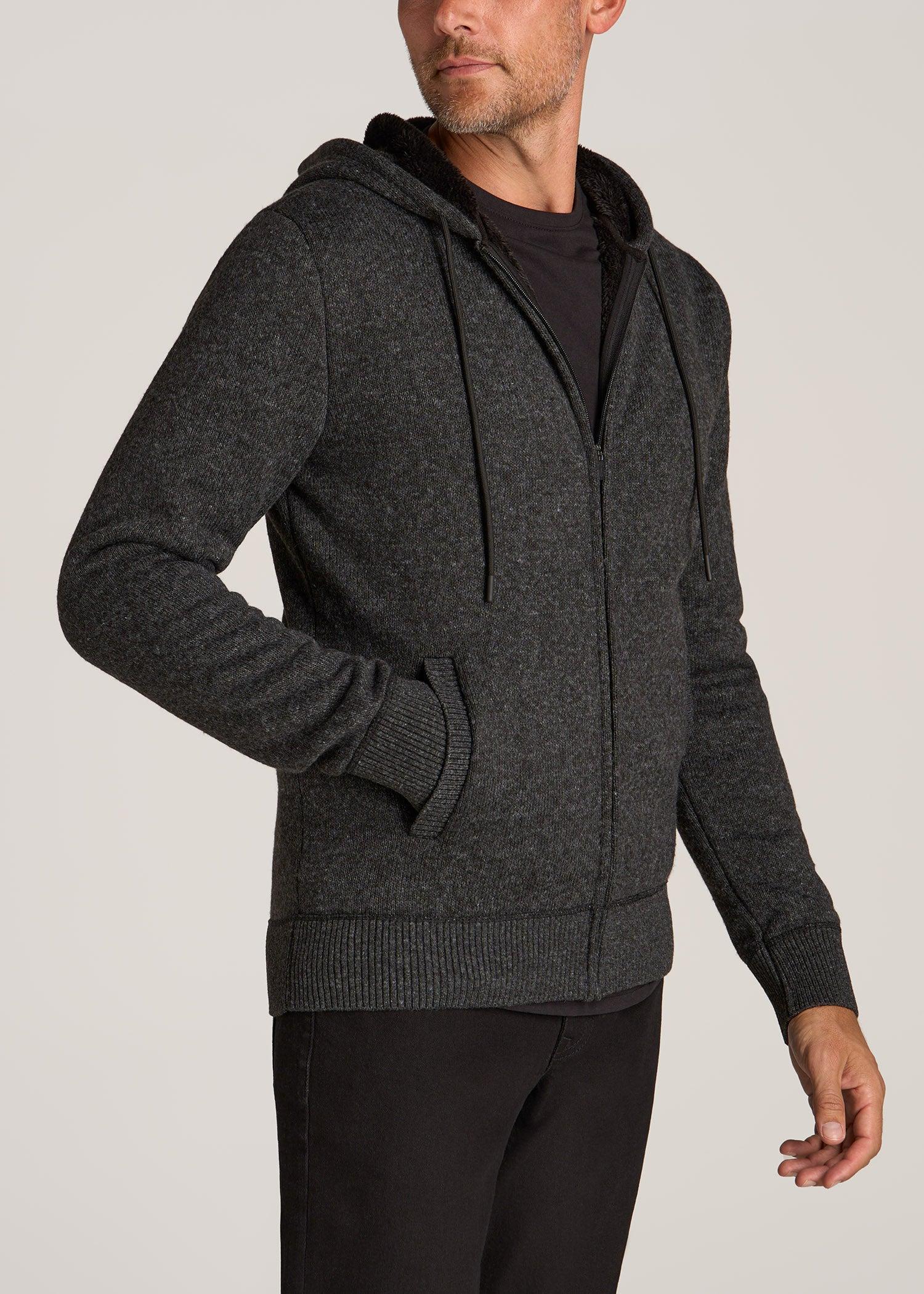 Hooded Sherpa Sweater for Tall Men in Charcoal Mix Product Image