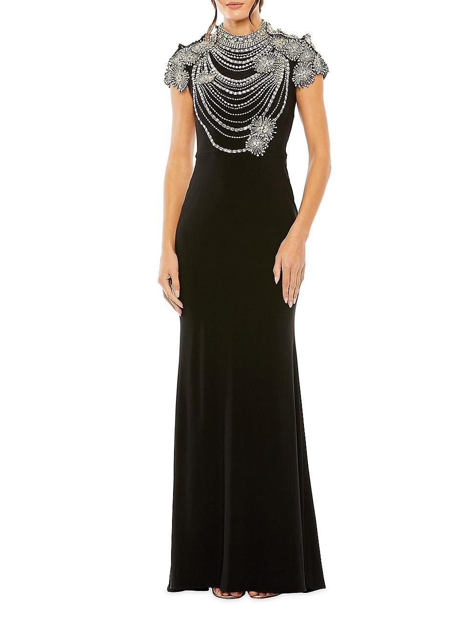 Womens Embellished Crepe Column Gown Product Image