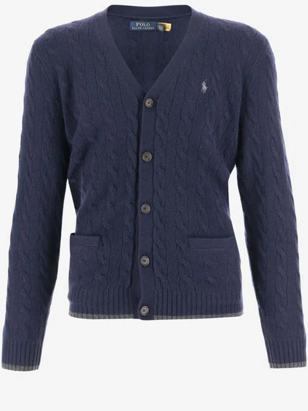 Wool And Cashmere Cardigan With Logo In Blue product image