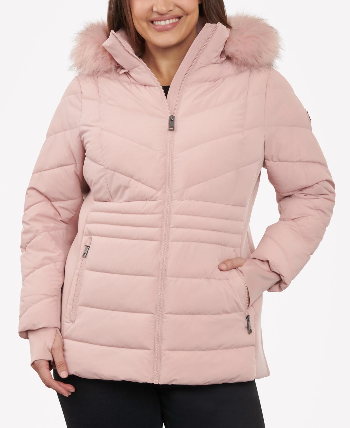 Michael Michael Kors Womens Plus Size Faux-Fur-Trim Hooded Puffer Coat, Created for Macys Product Image