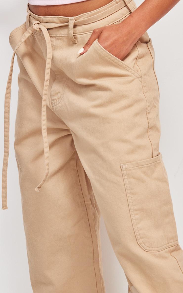 Taupe Tie Waistband Detail Wide Leg Jeans Product Image