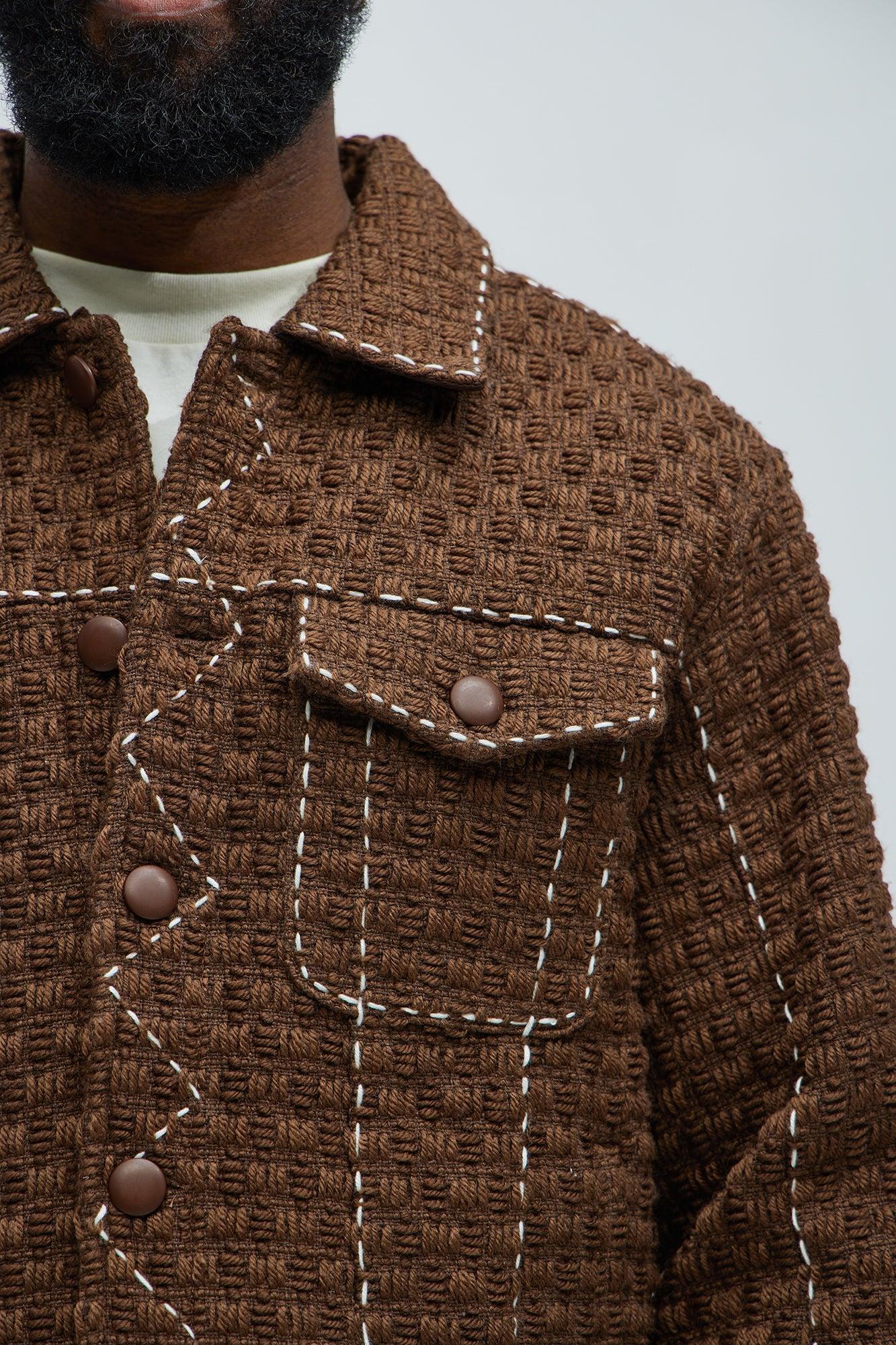 Beverly Tweed Contrasting Stitch Trucker Jacket - Brown Product Image