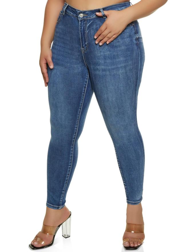 Womens Plus Size WAX High Rise Whiskered Skinny Jeans Product Image