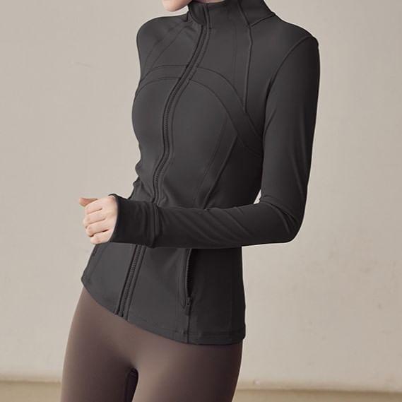 Sport Stand Collar Plain Cropped Zip Jacket Product Image