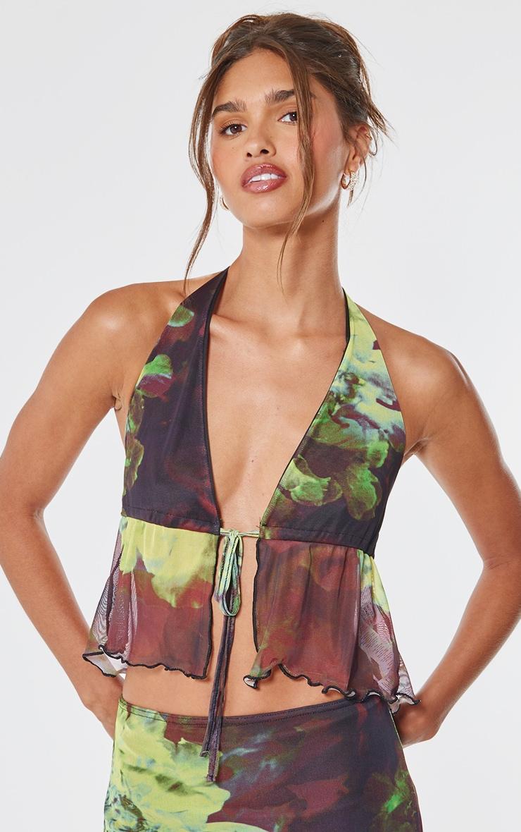 Multi Floral Print Mesh Halterneck Top product image