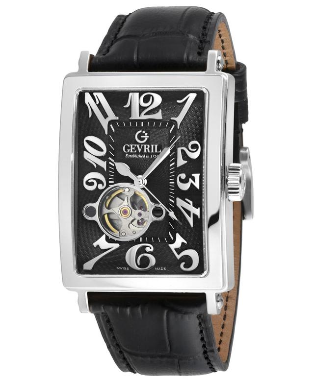 Gevril Mens Avenue of Americas Intravedere Black Leather Watch 44mm - Silver Product Image