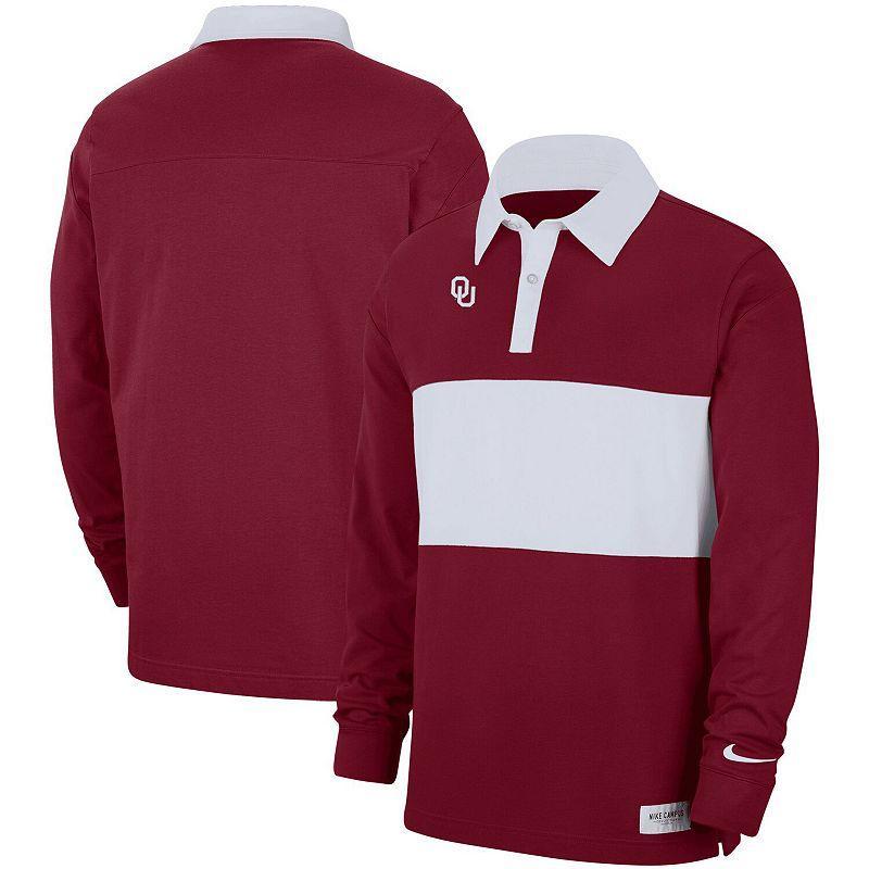 Mens Nike Crimson Oklahoma Sooners Striped Long Sleeve Polo Product Image