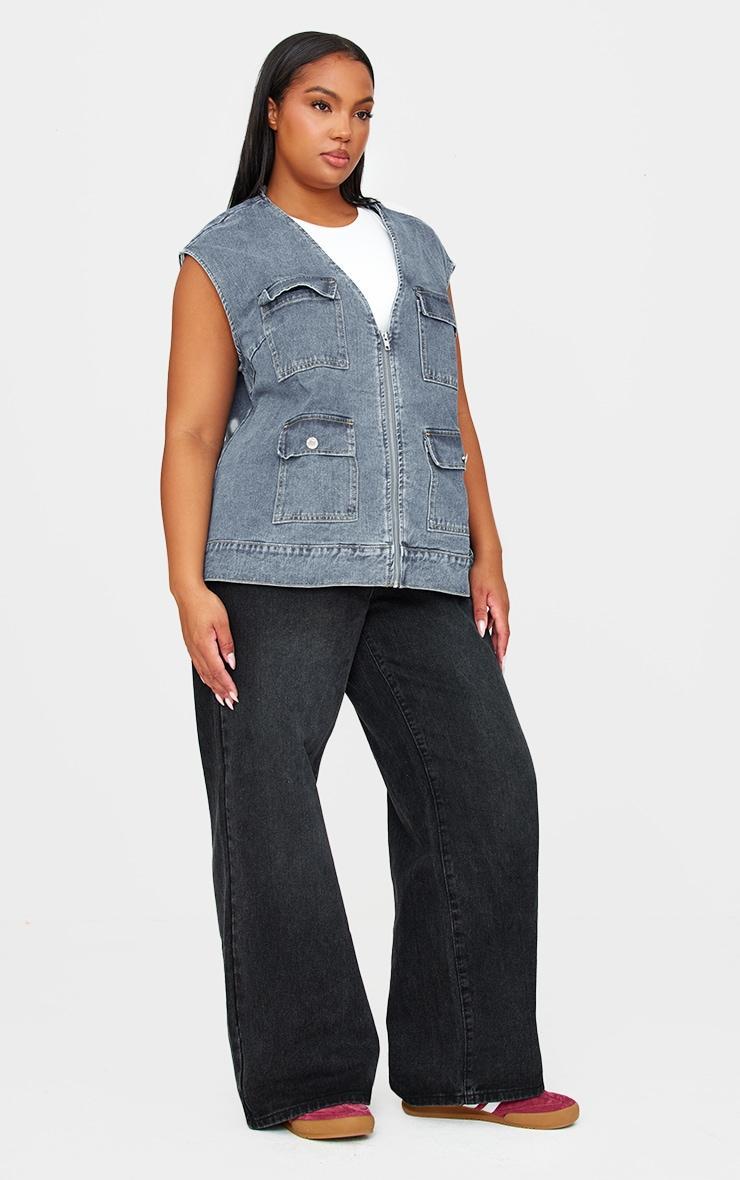 Plus Blue Zip Up Denim Cargo Vest Product Image