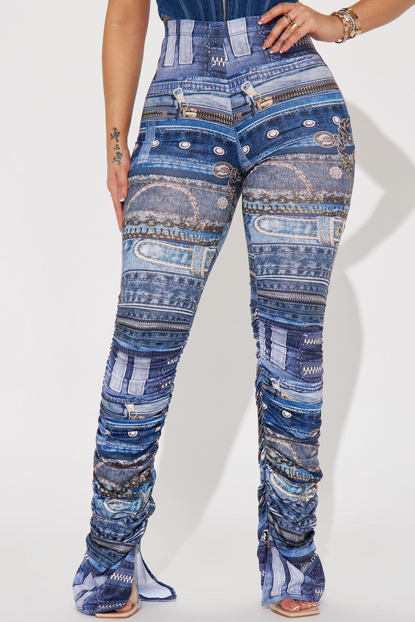 Denim Baddie Stacked Pant - Blue/combo Product Image