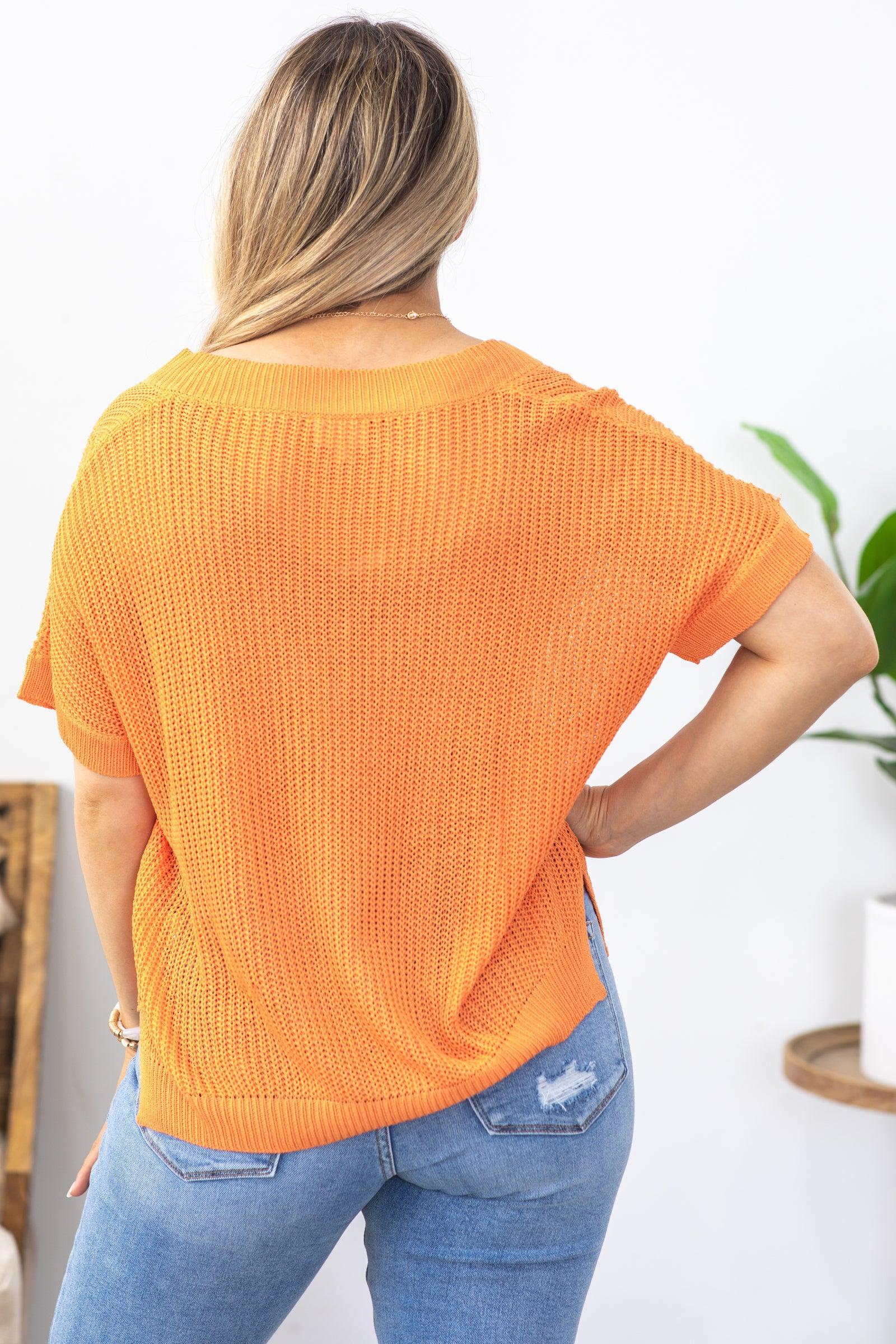 Orange Lightweight V-Neck Sweater Top Product Image