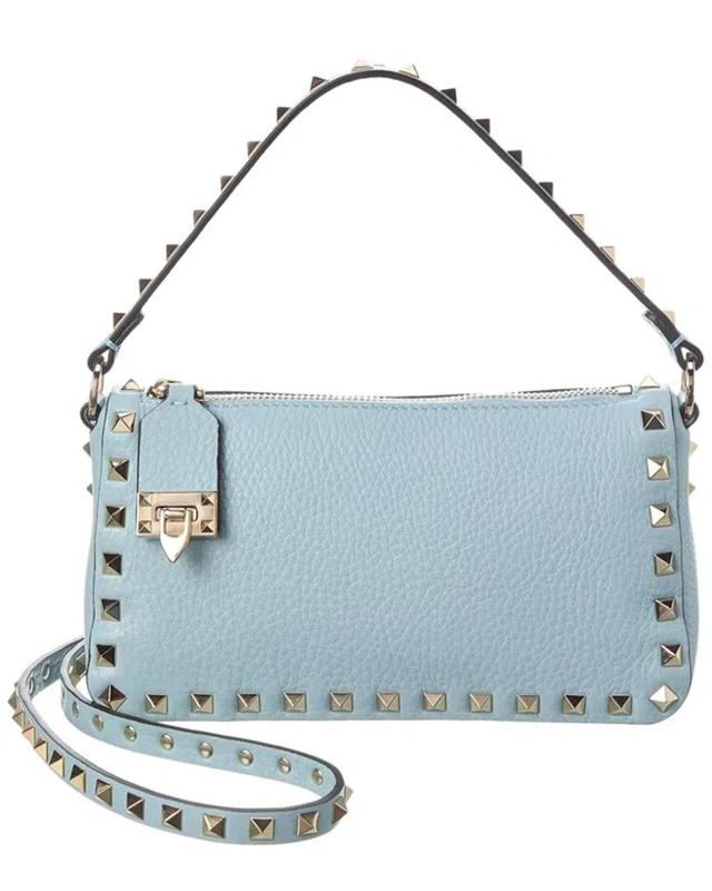 Valentino Rockstud Small Grainy Leather Crossbody In Blue Product Image