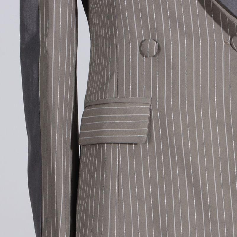 Pinstriped Double-Breasted Blazer Product Image