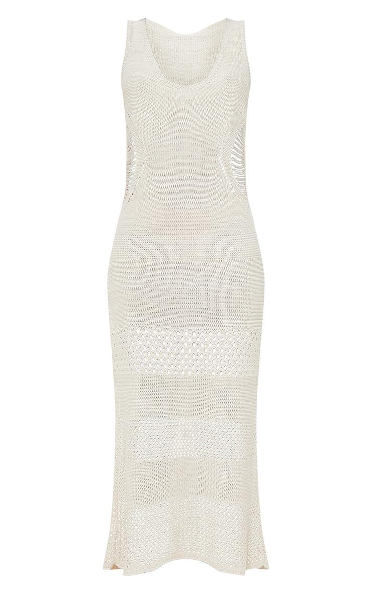 Tall Cream Crochet Plunged Maxi Dress Product Image