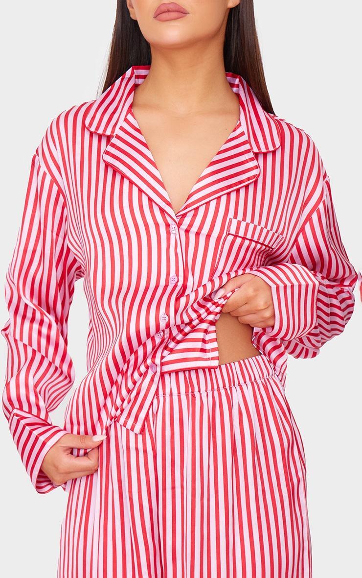 Pink Candy Stripe Satin Long Pj Set Product Image