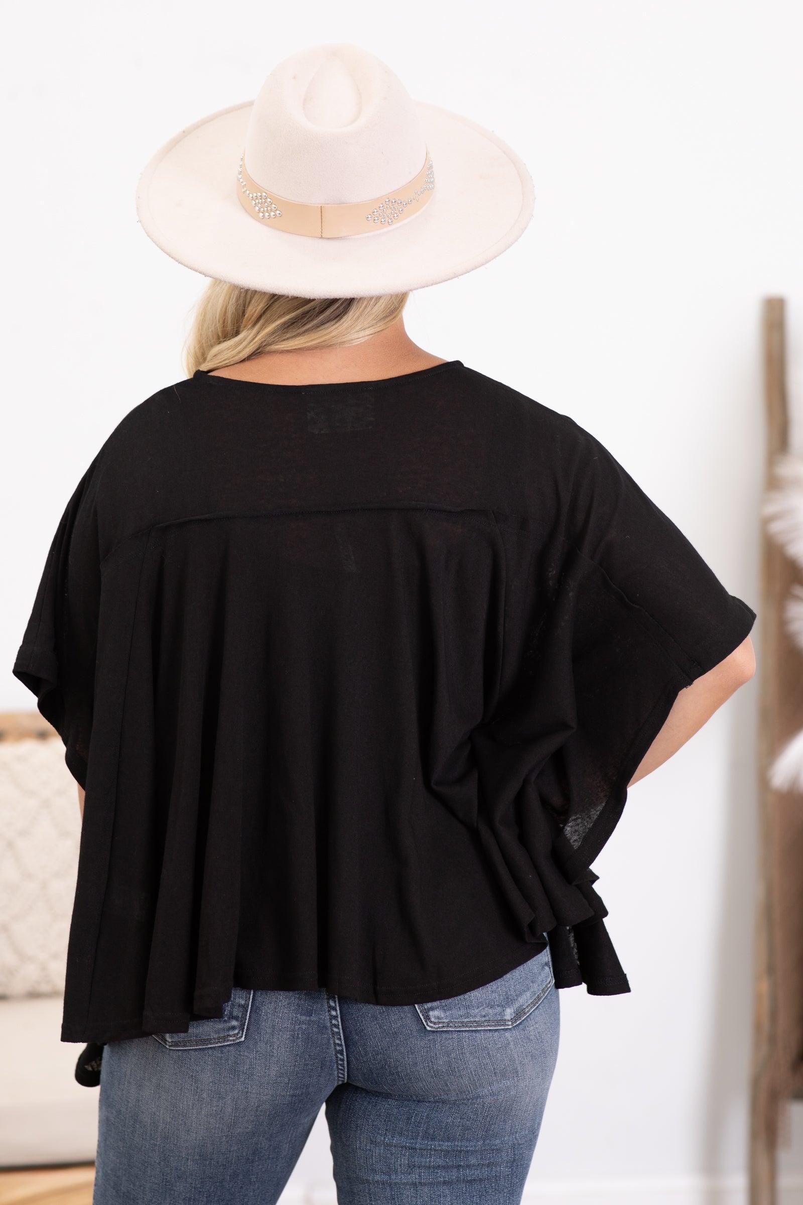 Black Embroidery Detail Short Sleeve Knit Top Product Image