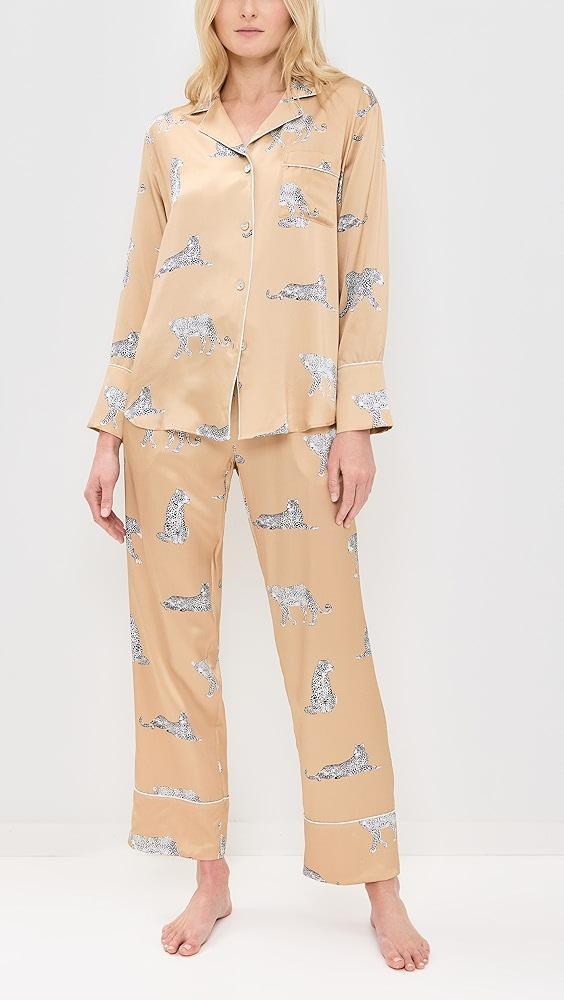 Petite Plume Mulberry Silk Panther Champagne Pajama Set | Shopbop Product Image