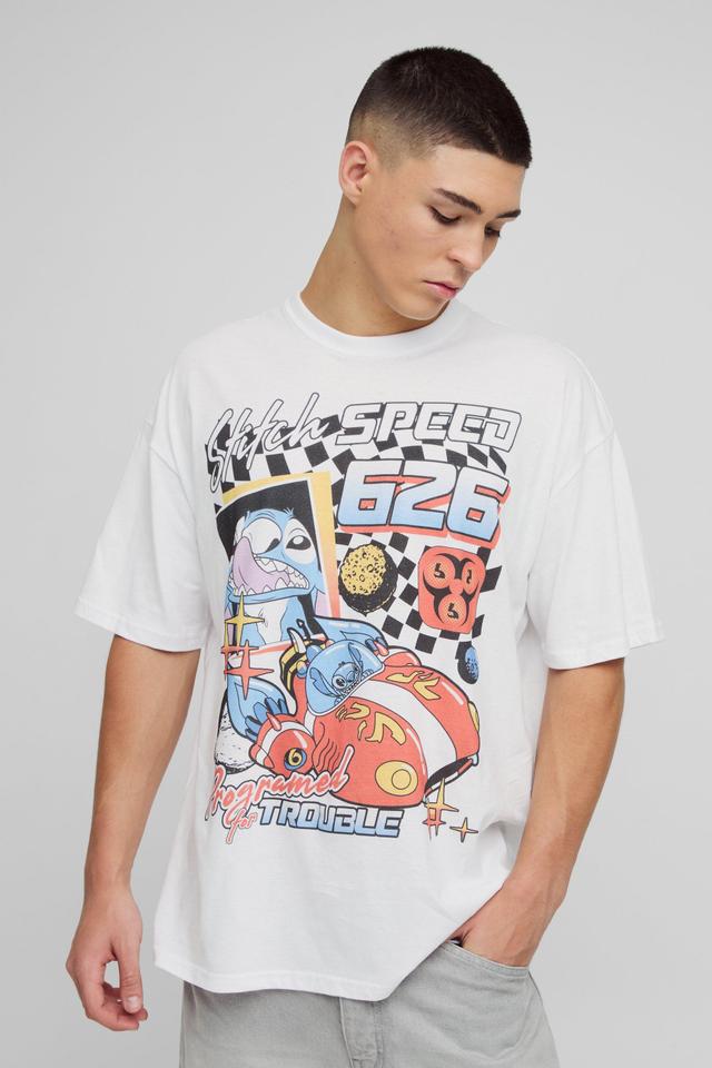 Oversized Disney Stitch Varsity License Print T-Shirt | boohooMAN USA Product Image