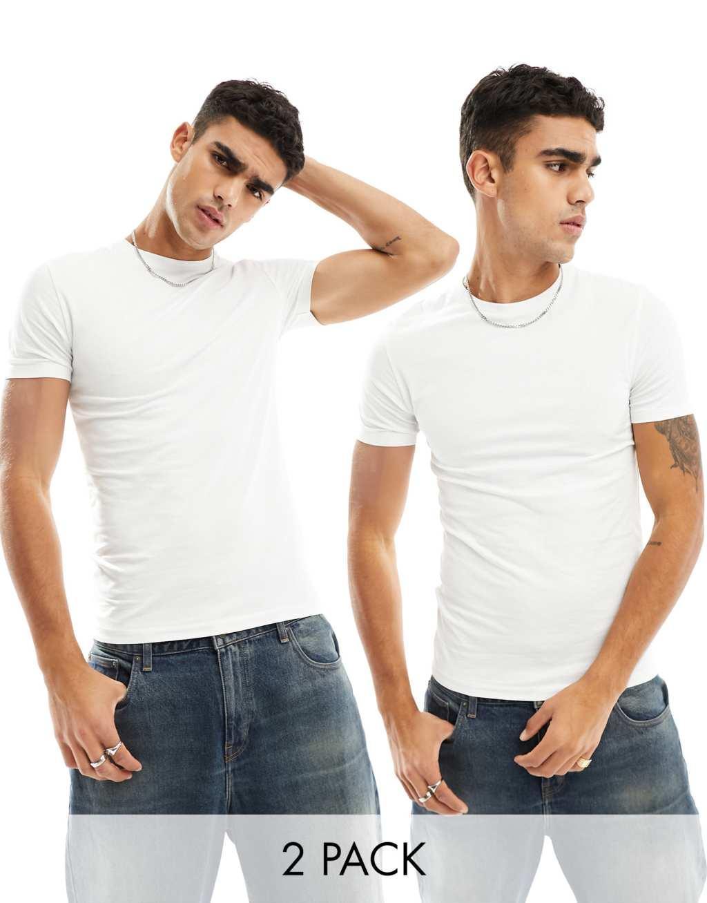 ASOS DESIGN 2 pack muscle fit t-shirts in black and white Product Image