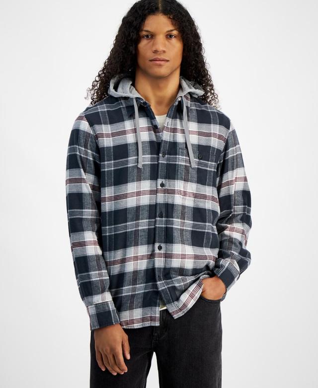 Sun + Stone Mens Lars Hooded Plaid Shirt, Created for Macys Product Image