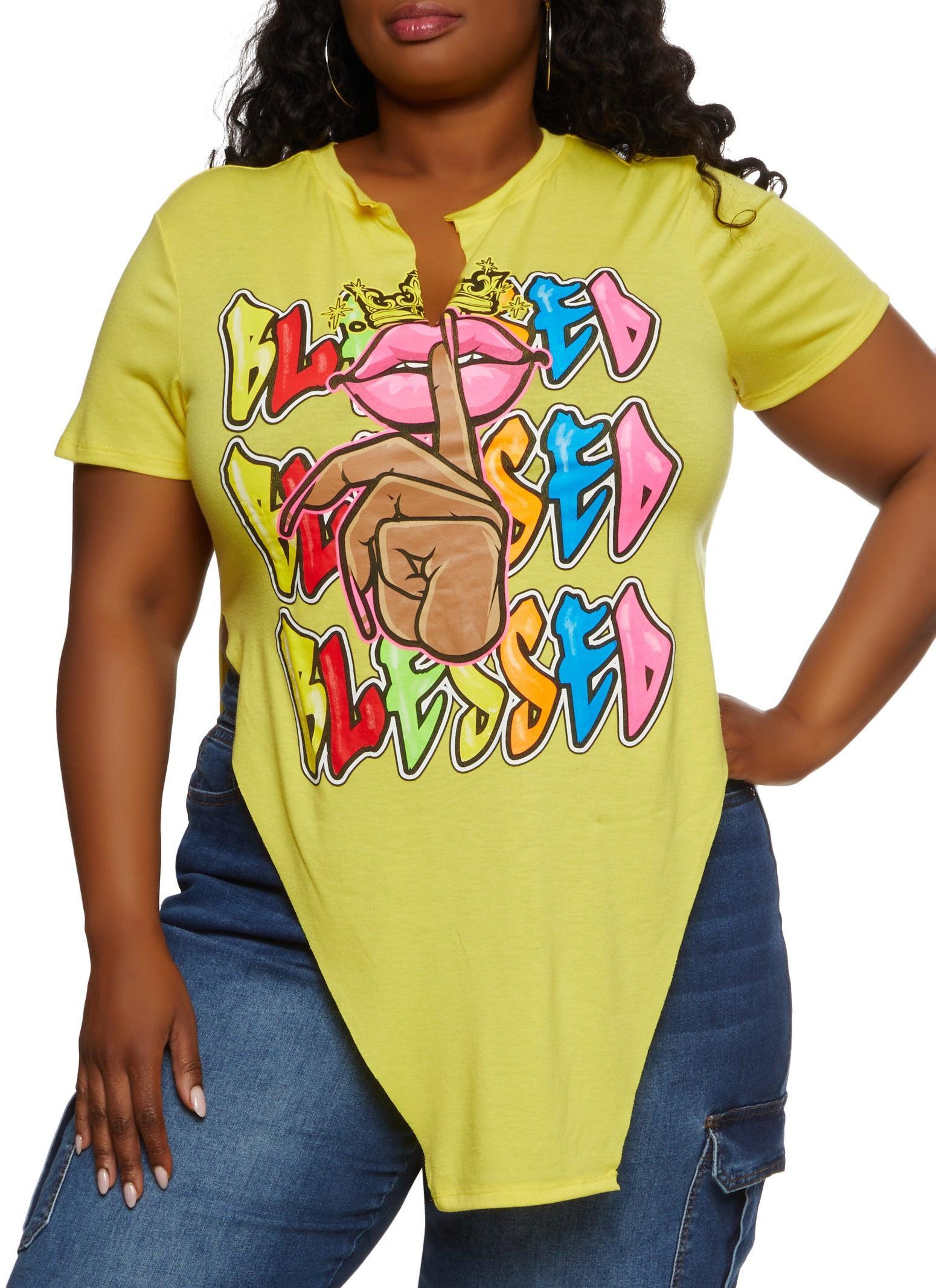 Womens Plus Size Blessed Graffiti Hanky Hem Graphic Tee Product Image