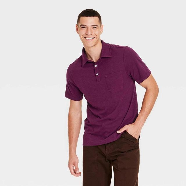 Mens Short Sleeve Slub Jersey Polo Shirt - Goodfellow & Co Burgundy L Product Image