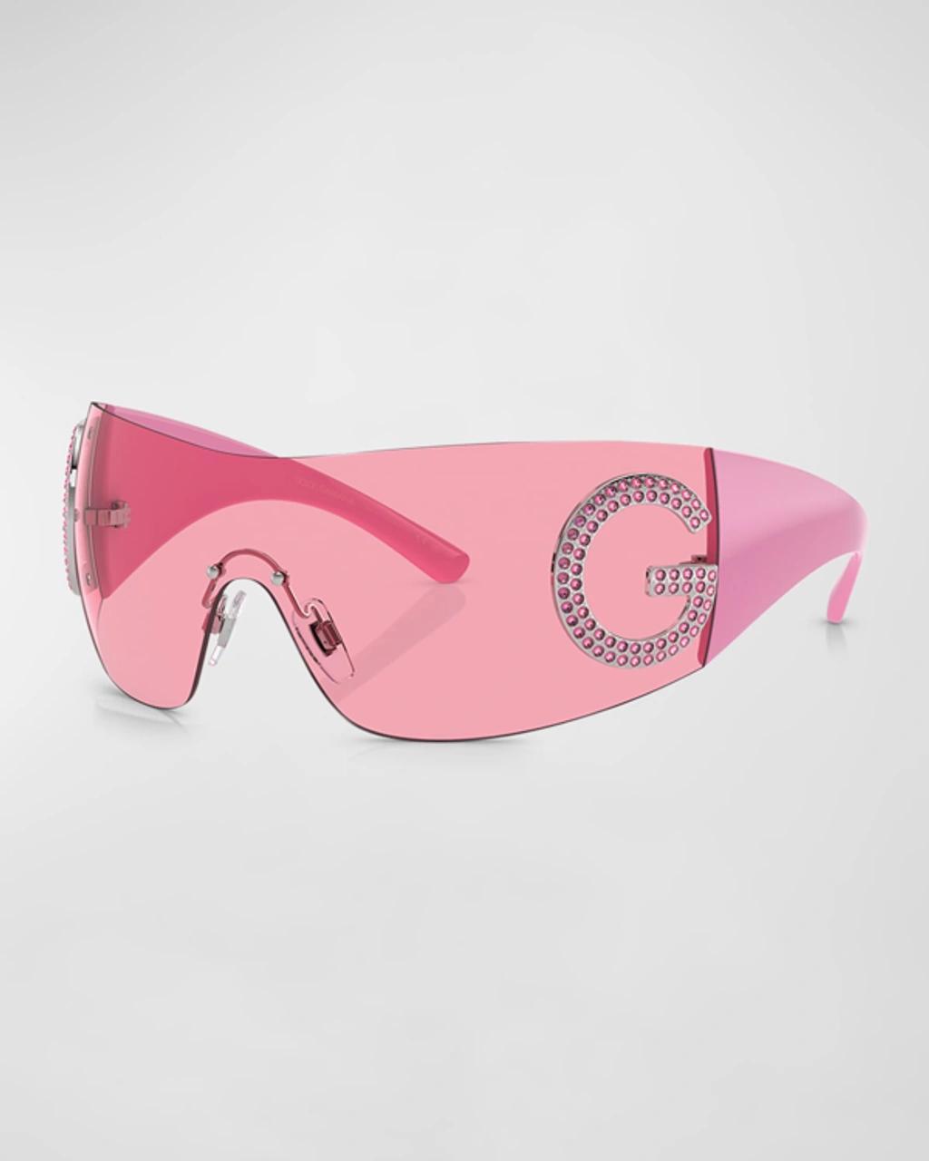 Embellished Logo Acetate Wrap Sunglasses In Pink product image