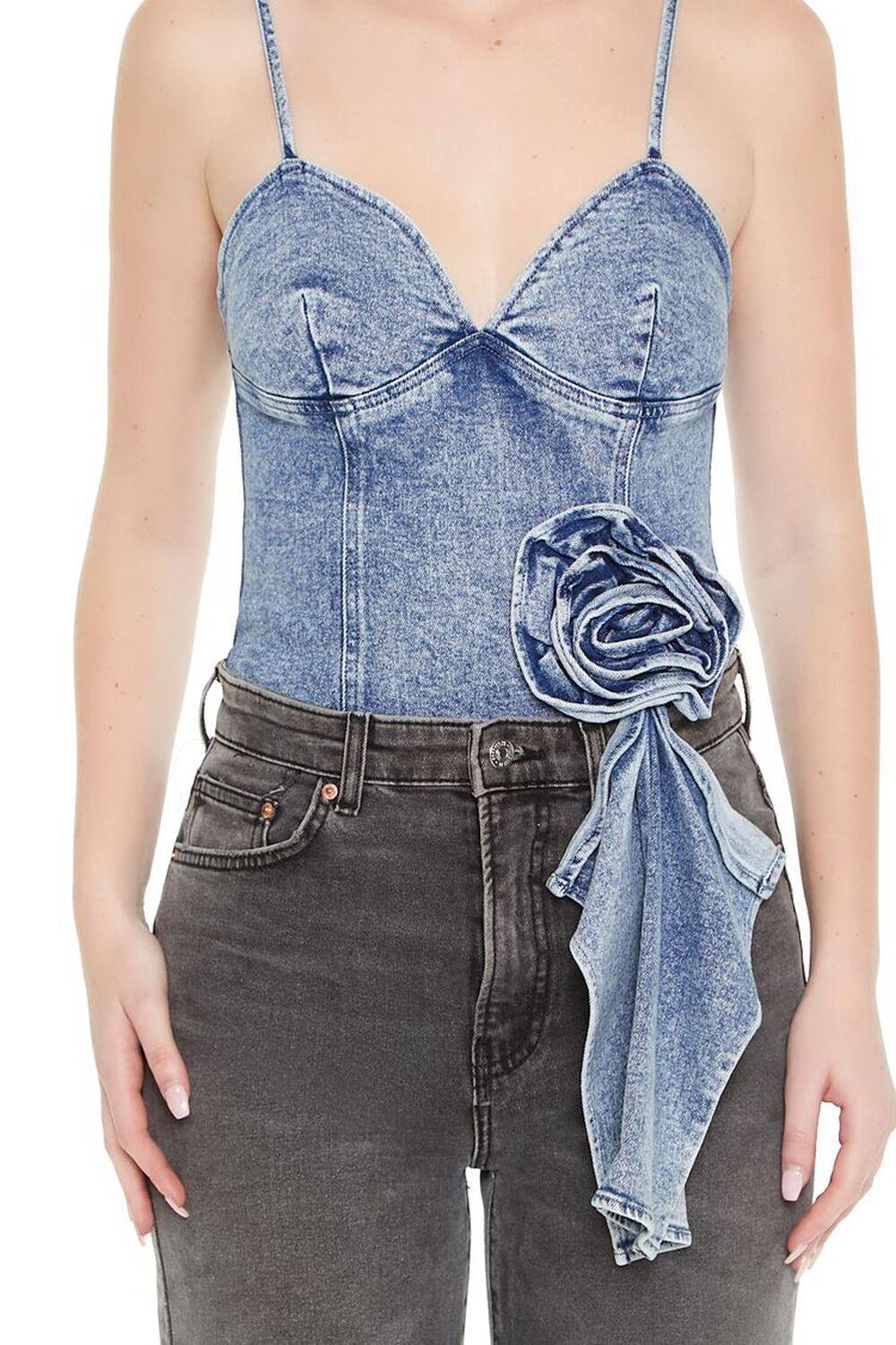 Rosette Denim Bodysuit | Forever 21 Product Image