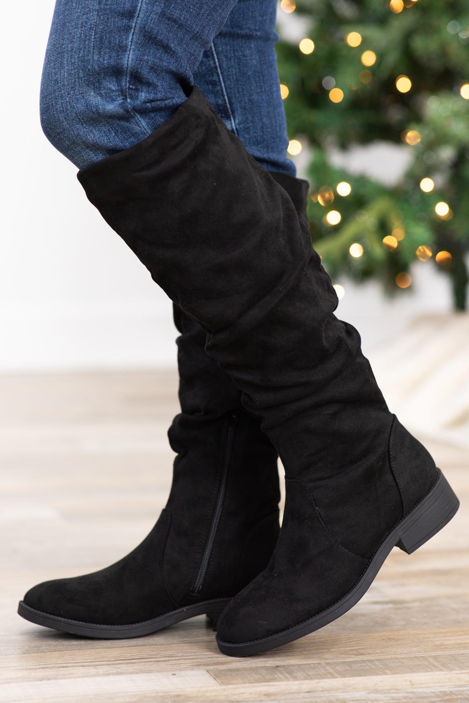 Black Faux Suede Slouchy Tall Boots Product Image