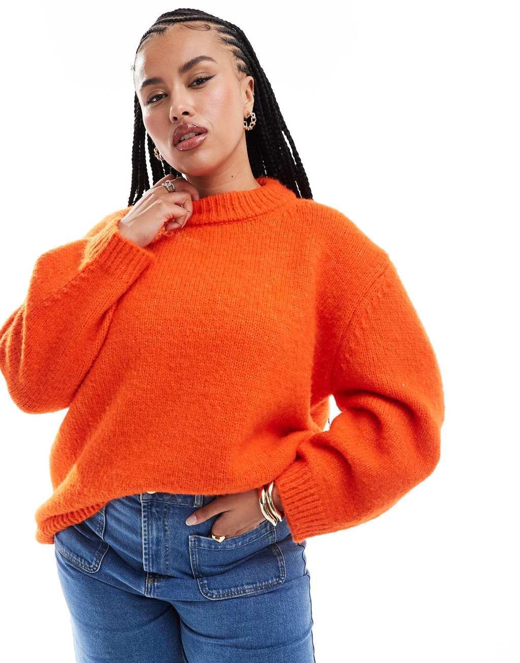 ASOS DESIGN Curve oversized crew neck sweater in orange product image