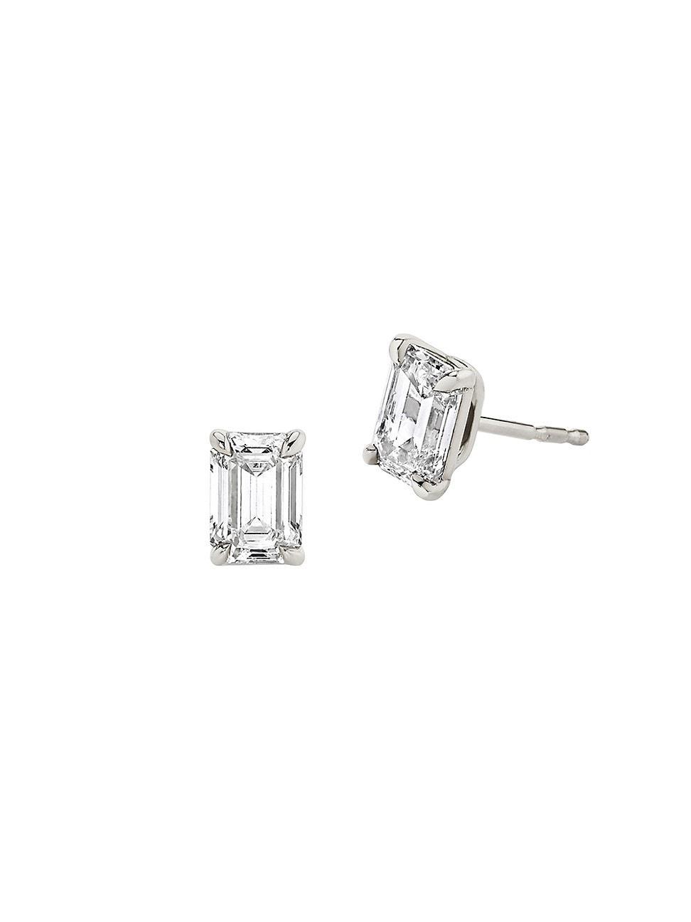 Womens Solitaire Classics 14K White Gold & Lab-Grown Diamond Emerald Solitaire Studs - White Gold Product Image