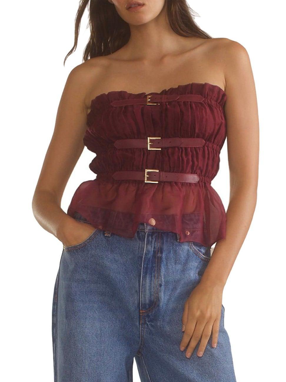 Womens Silk Organza Buckles Strapless Top Product Image