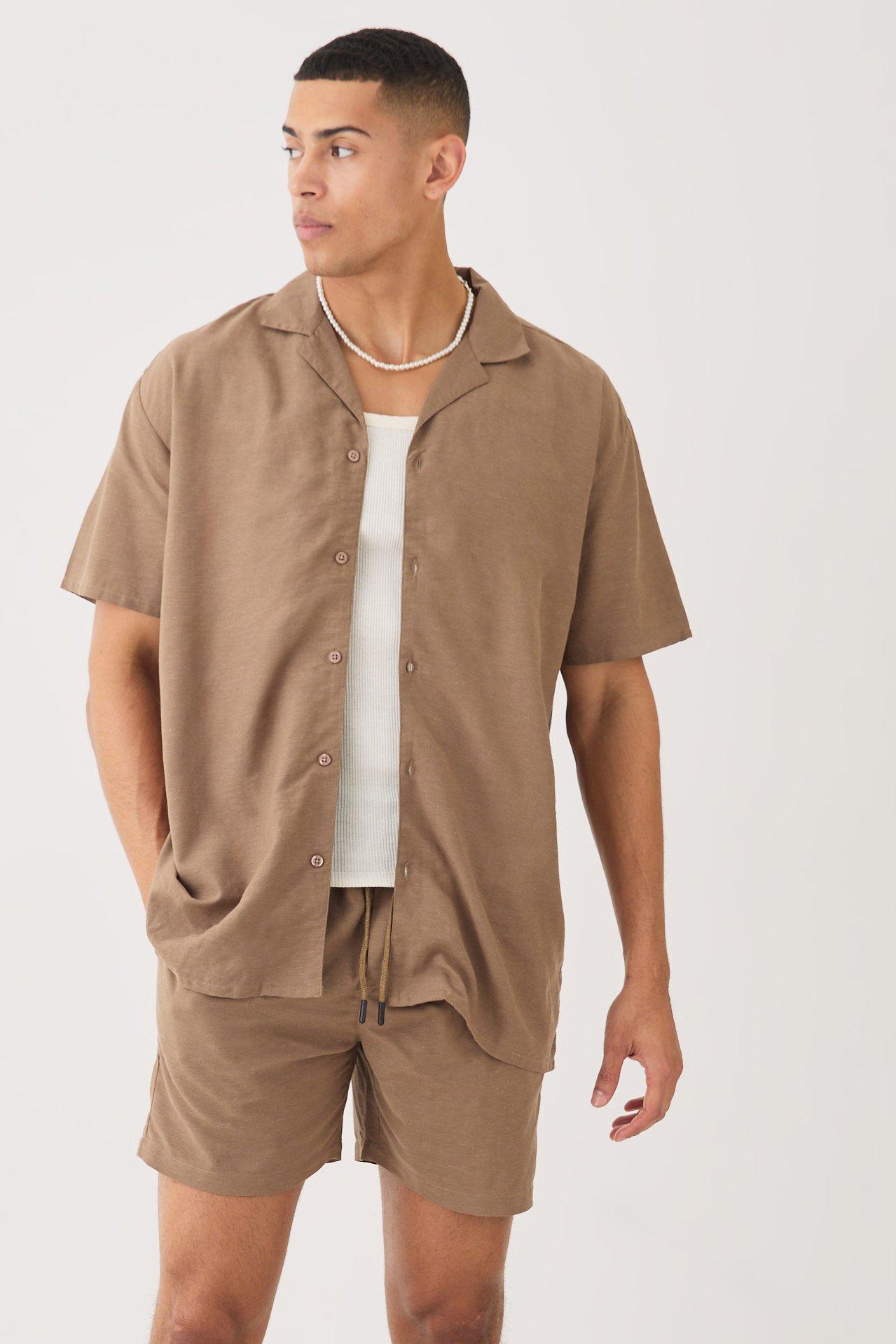 Short Sleeve Oversized Linen Shirt & Short Set | boohooMAN USA Product Image