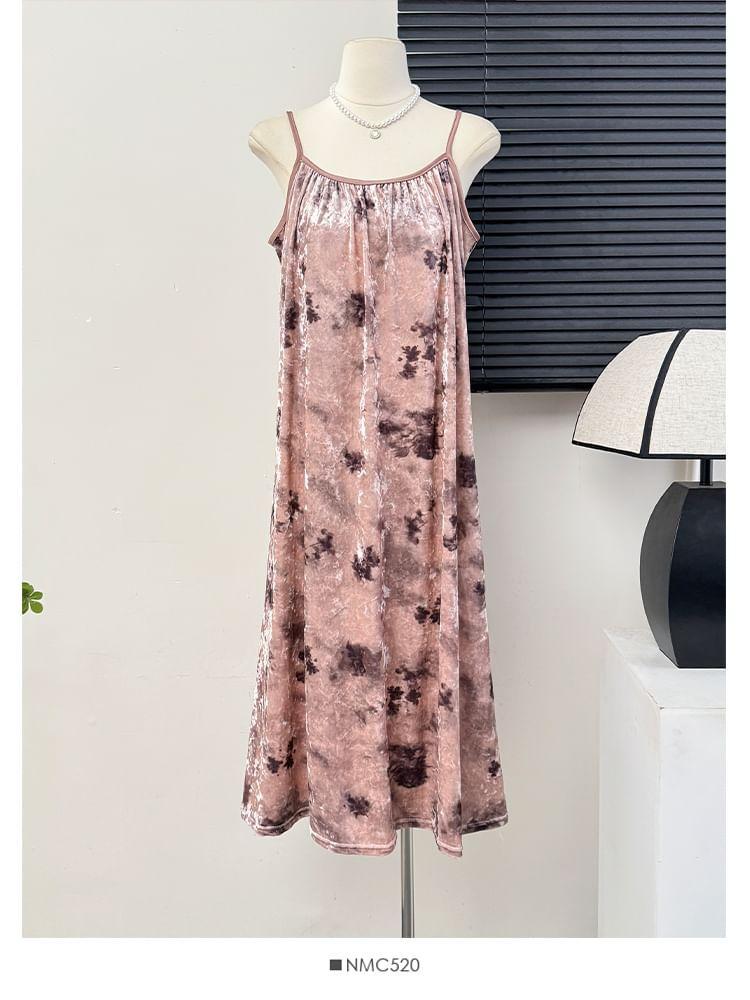 Velvet Tie-Dyed Loose Midi Dress / Open-Front Cardigan Product Image