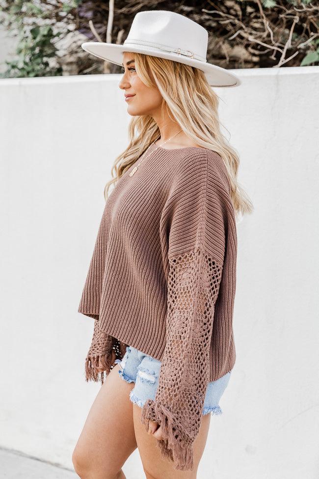 Together Again Crochet Sleeve Sweater Brown Product Image