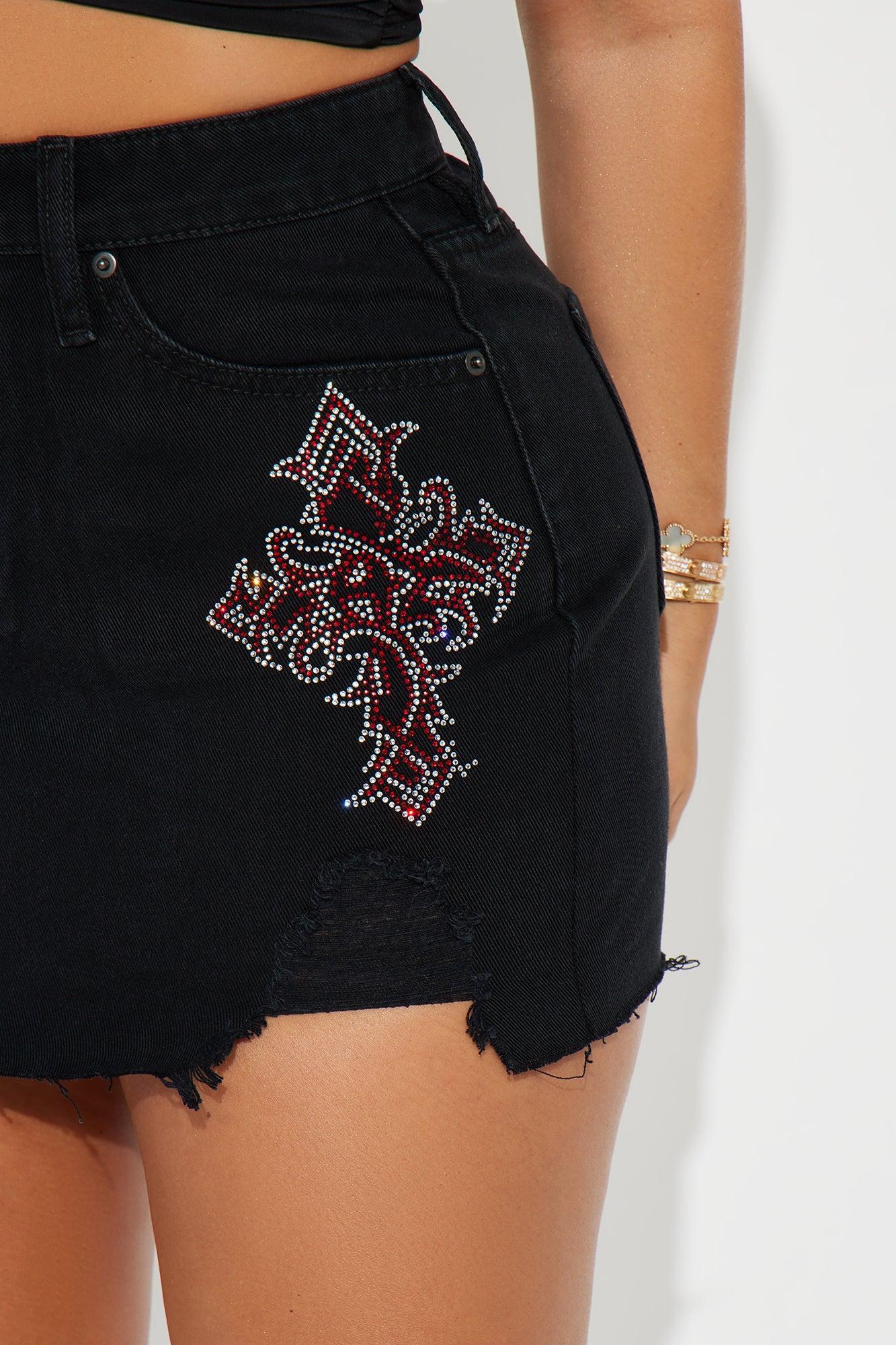 So Loved Embellished Denim Mini Skirt - Black Wash Product Image