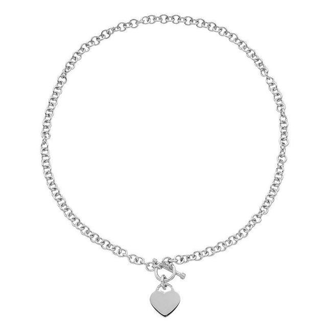 Sterling Silver Heart Toggle Necklace, Womens White Product Image