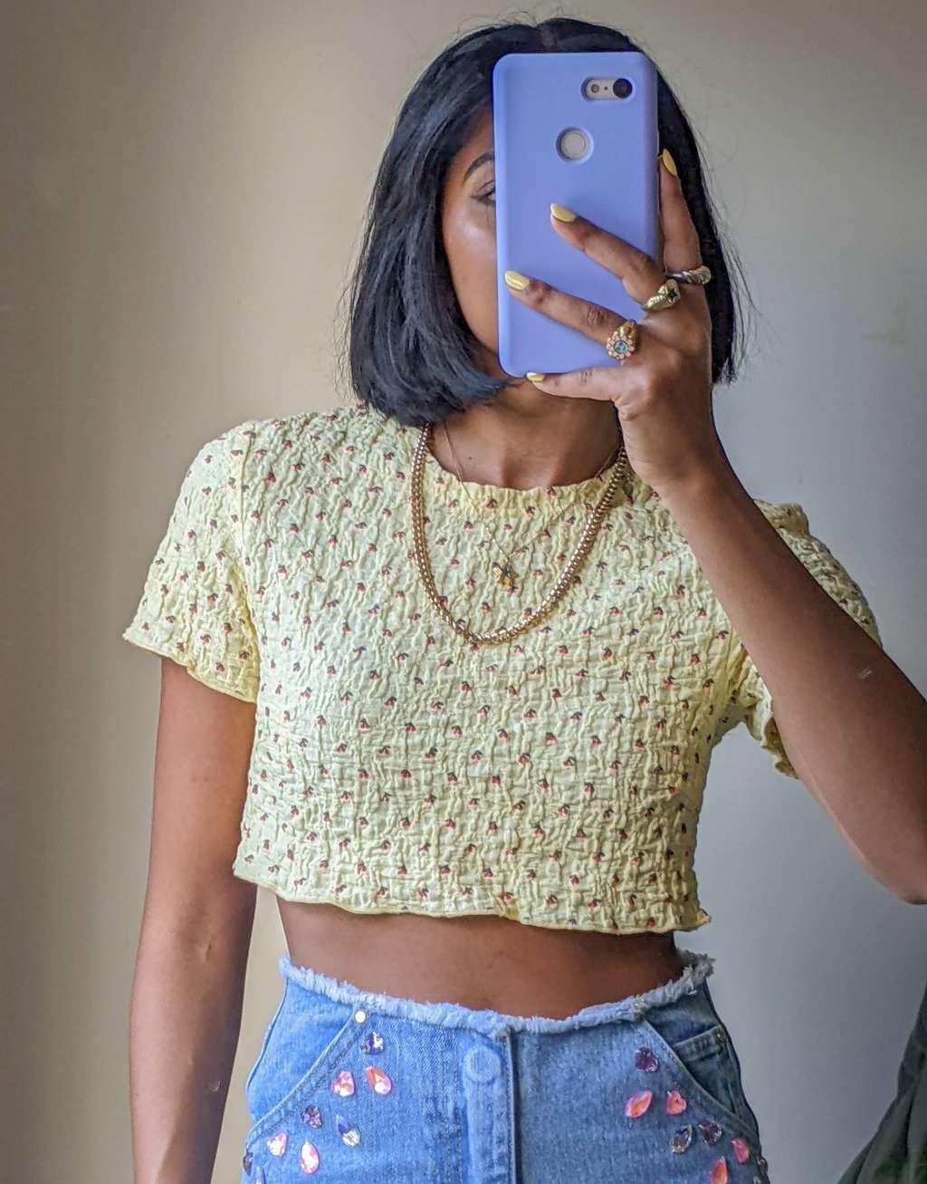 Labelrail x Pose and Repeat crop t-shirt in textured lemon cherry Product Image