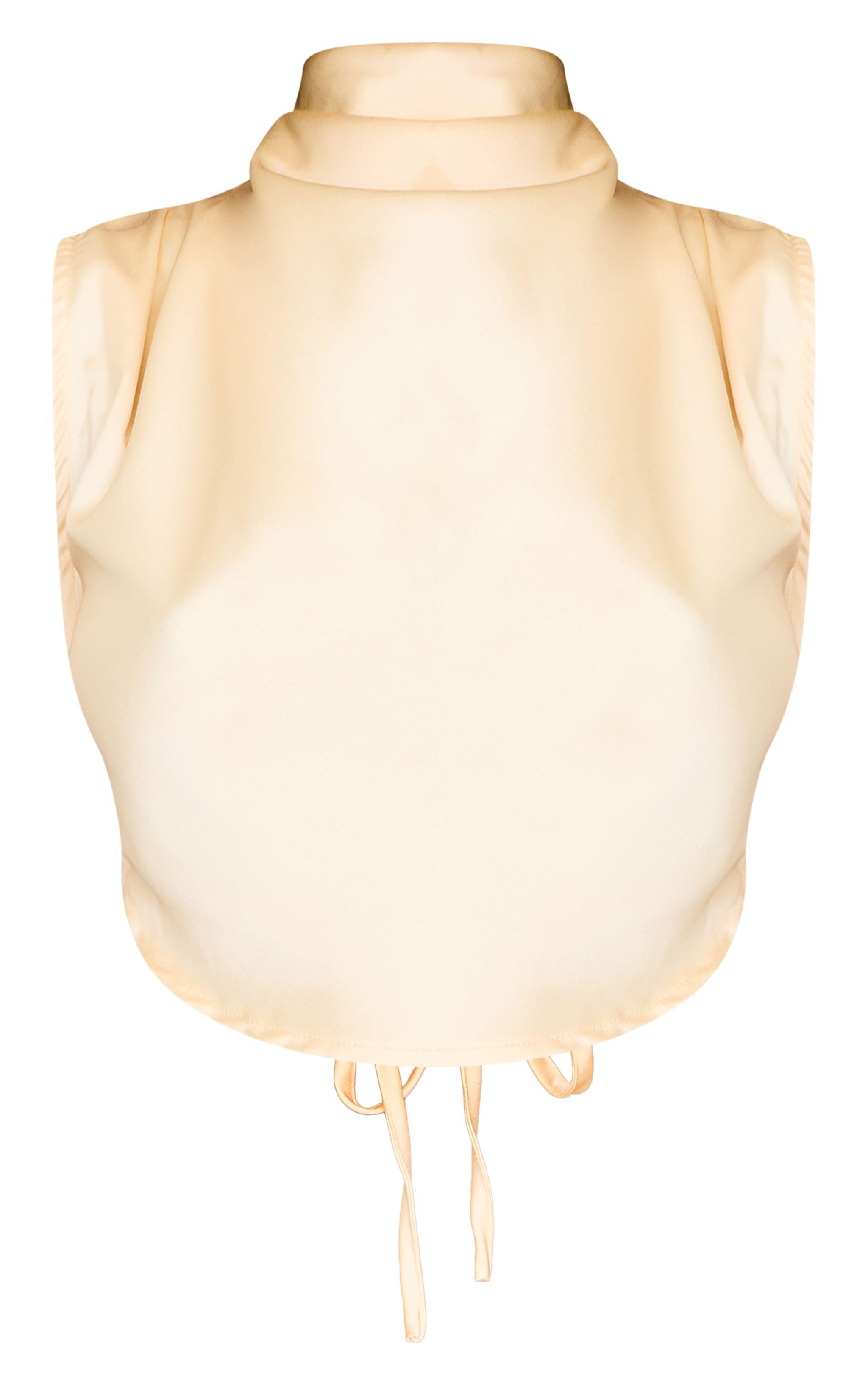 Butter Cream Satin Tie Back High Neck Cowl Crop Top Product Image