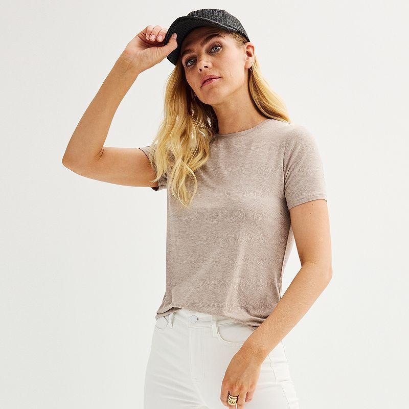 Petite Nine West Essential Crewneck Tee, Womens Canoe Grey Product Image