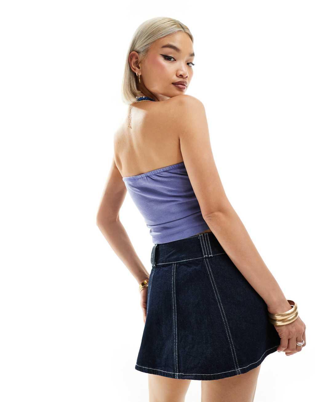 Noisy May hanky hem bandeau top in washed denim Product Image