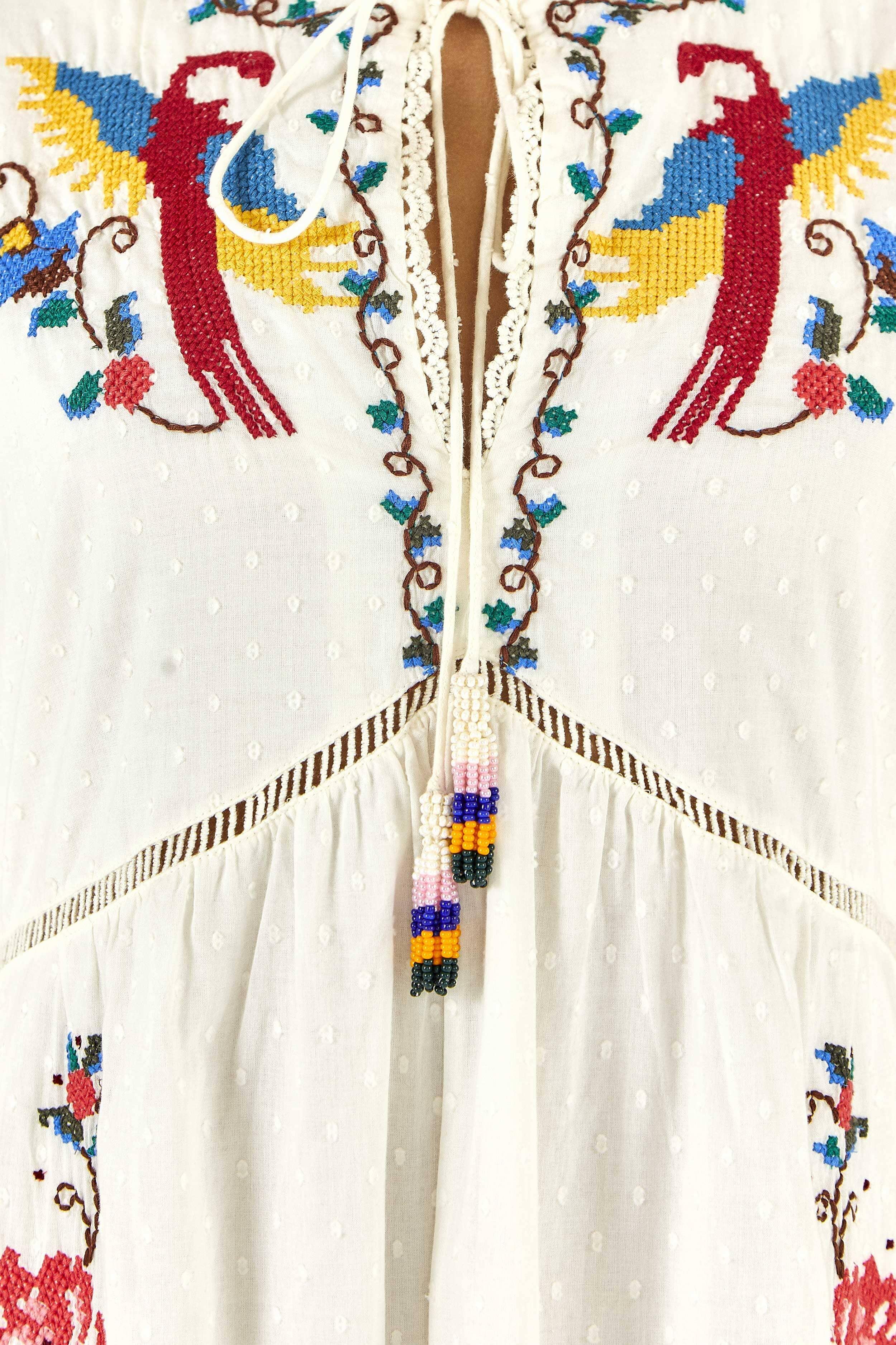 Macaw Cross Stitch Embroidered Maxi Dress Product Image