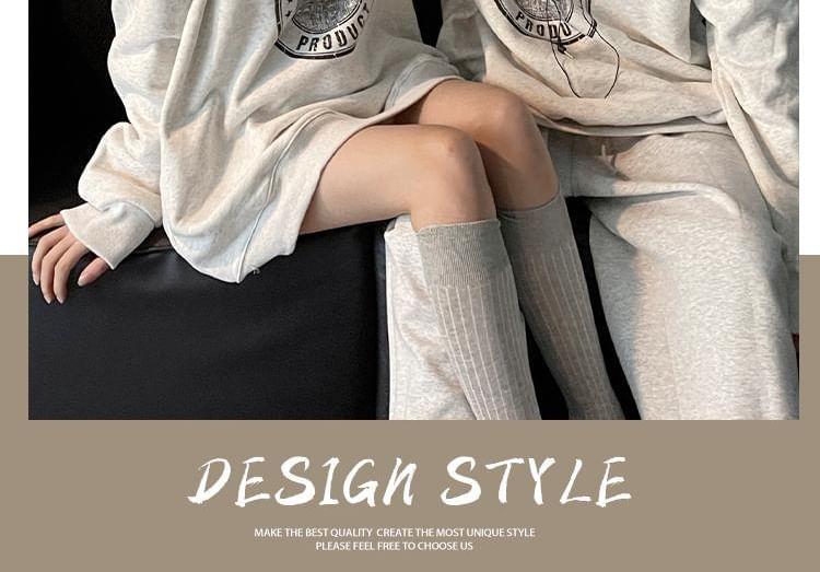 Couple Matching Round Neck Lettering Sweatshirt / High Waist Plain Mini A-Line Skirt (Various Designs) Product Image