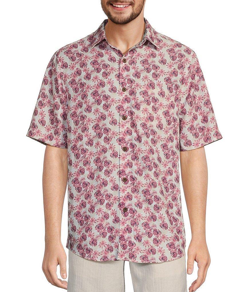 Caribbean Big & Tall Small Leaf Print Short Sleeve Woven Shirt Product Image