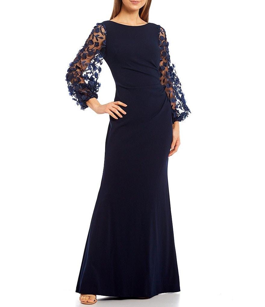 Eliza J Balloon 3/4 Floral Applique Sleeve Sheath Round Neck Gown Product Image