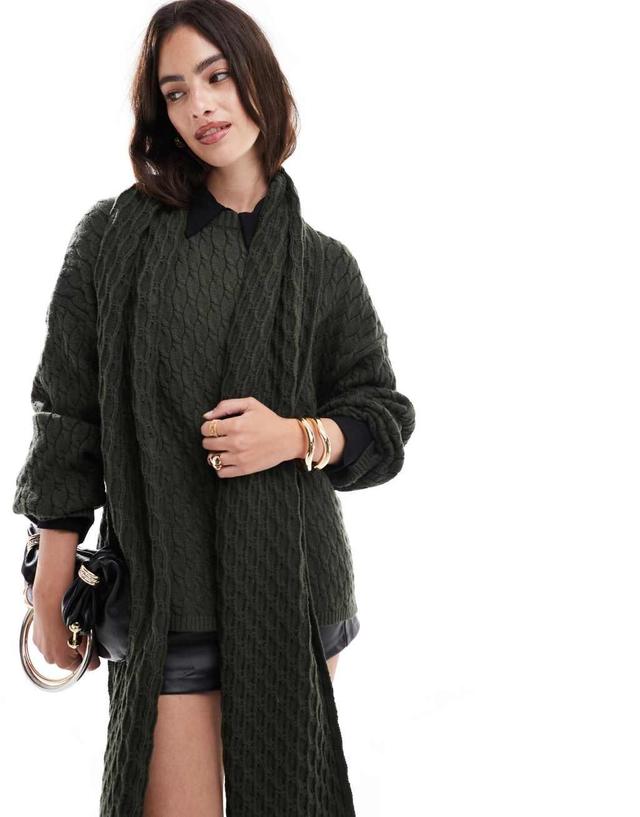 4th & Reckless cable knit sweater with scarf in khaki Product Image