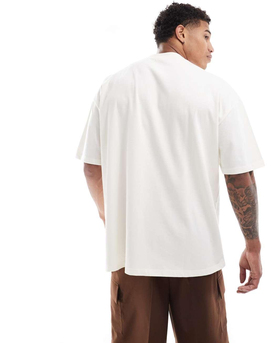 ASOS DESIGN essential heavyweight oversized high neck T-shirt 240gsm in cream Product Image