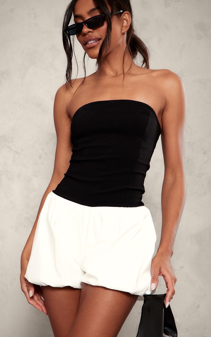 Black Stretch Woven Bubble Hem Bandeau Romper Product Image