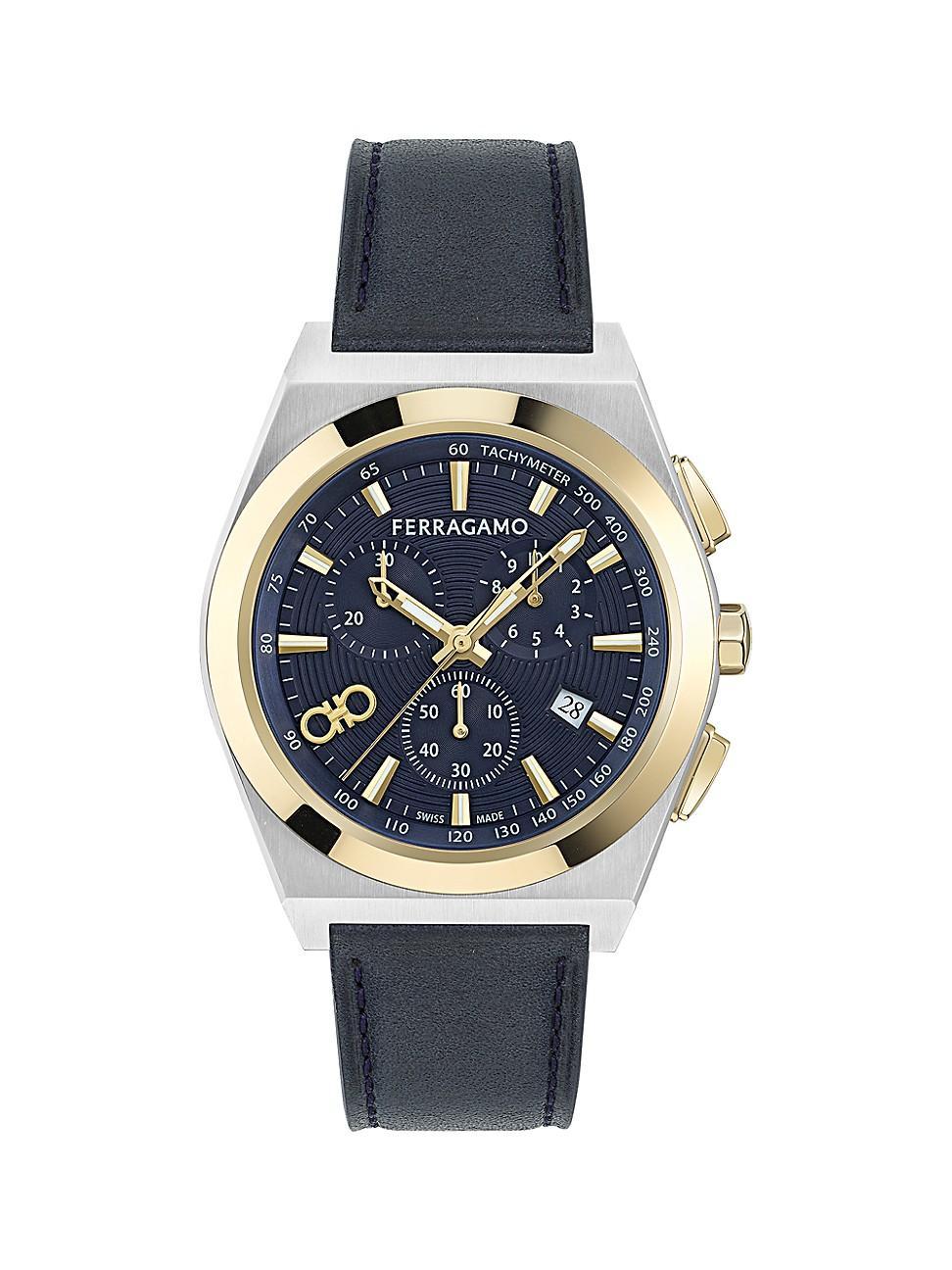 Mens Vega Upper East Chrono Stainless Steel & Leather Watch/ 42MM Product Image