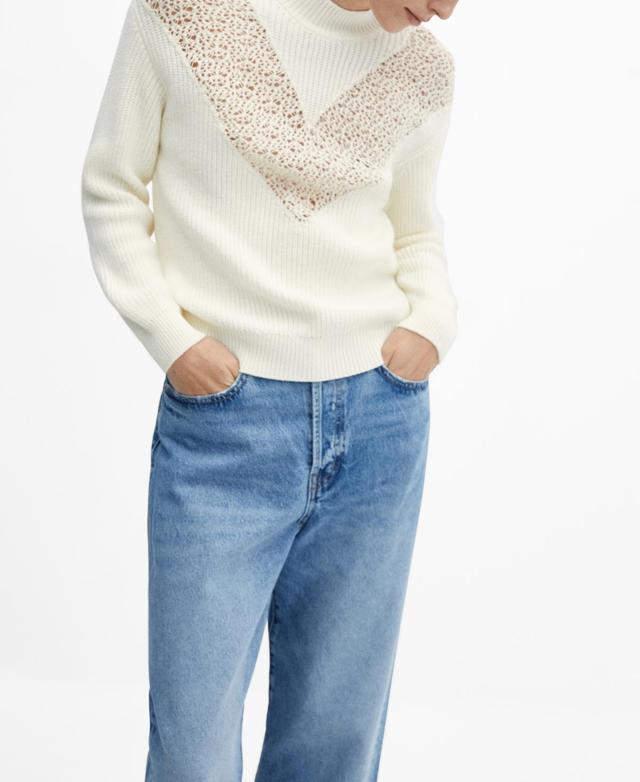 MANGO - Knitted jumper with openwork details ecruWomen Product Image